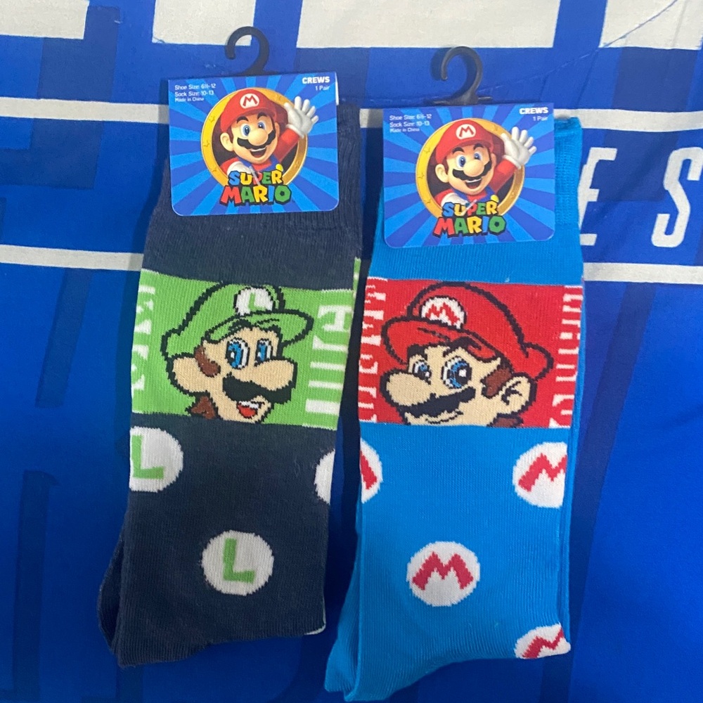 Nintendo Super Mario Crew Socks - Black, Blue, Green, Red